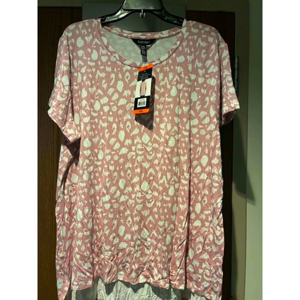 Ellen Tracy Women XXL Blush Leopard Knit Tunic Top Hi-Lo Hem Short Sleeve NEW